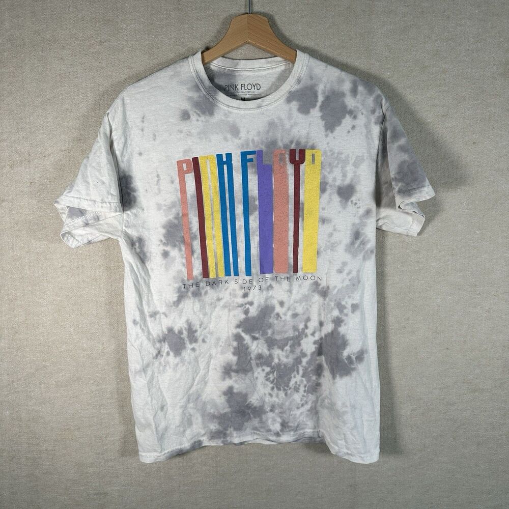 Pink Floyd The Dark Side of the Moon Tie Dye T Shirt Mens M Gray White Band Tee
